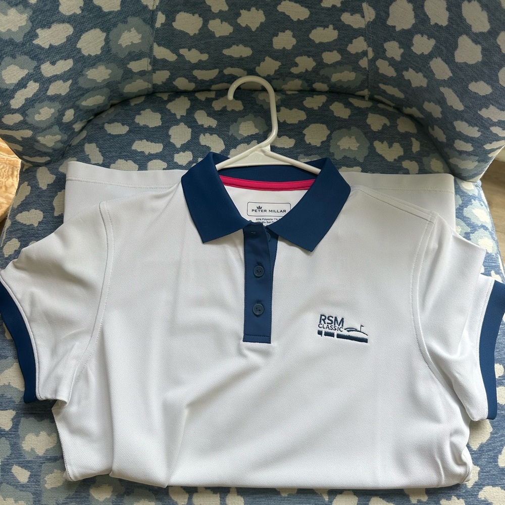 Peter Millar White and Blue Polo Shirt Classic Design